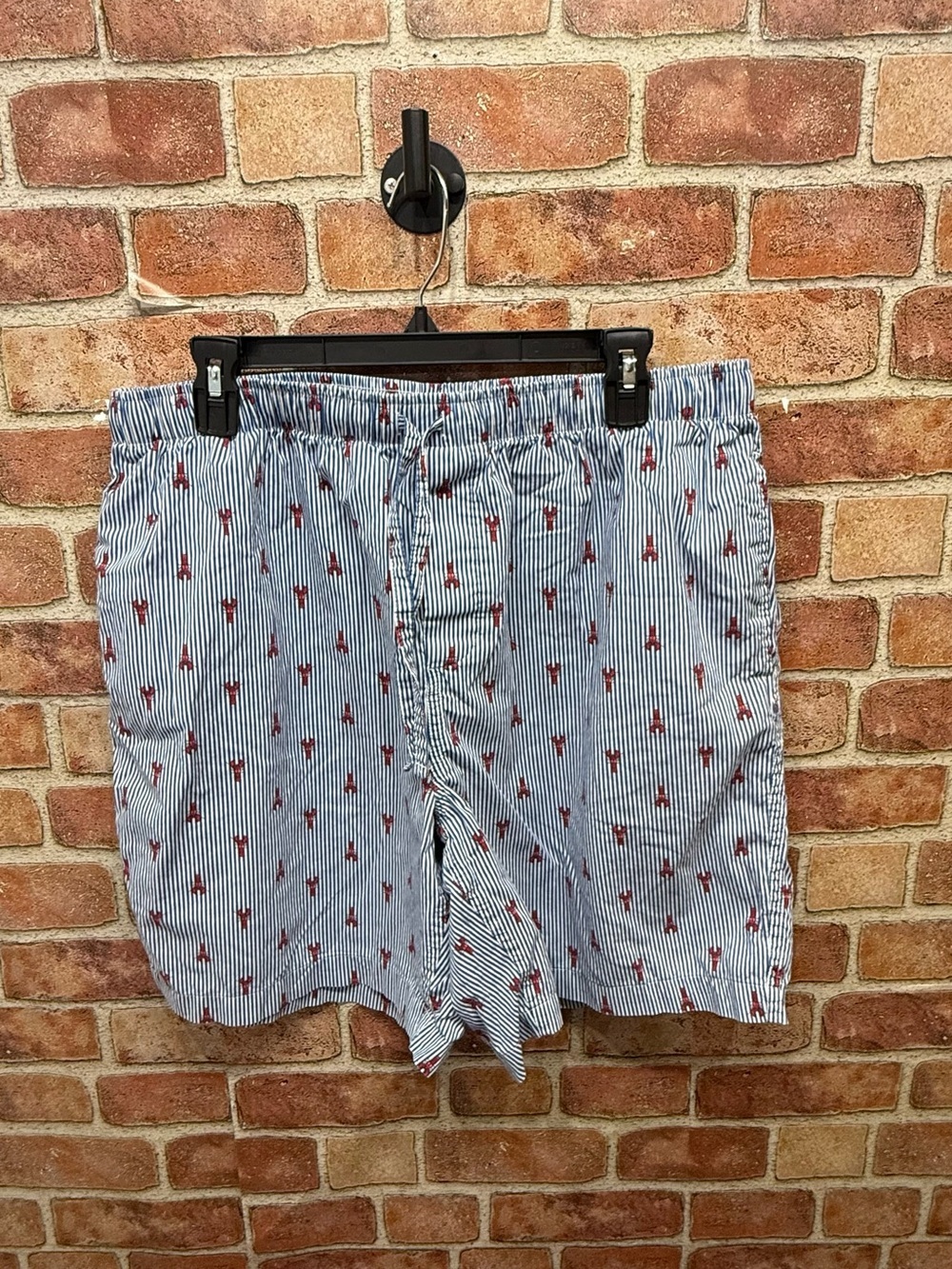 Lobster print coastal Blue Striped tie waist boxer Shorts 100% cotton